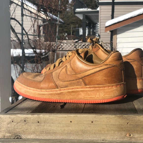 Nike Air Force 1 Insideout 312486-271 Men's Brown Leather Shoes maple / mango - Picture 5 of 14